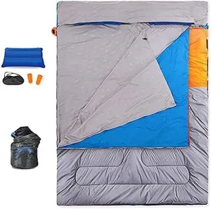 Double Sleeping Bag for Adults, 3-Season Waterproof Envelope Design, Converts into 2 Singles with Liners, 2.2kg