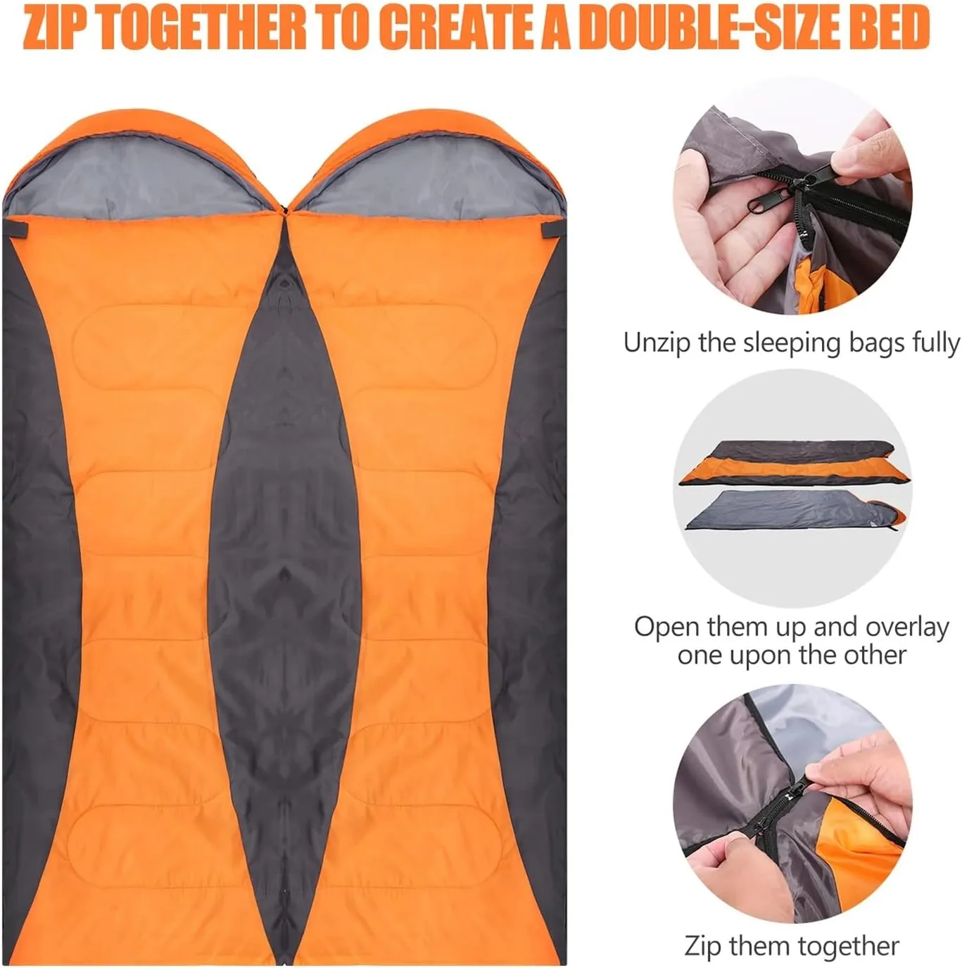 Double Sleeping Bag for Adults with 2 Pillows, 2 Person Sleeping Bag for Waterproof Large Sleeping Bags for Family Camping Backpacking Hiking Outdoor
