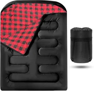 Double Sleeping Bag for Adults with Pillow, XL Queen Size Two Person Sleeping Bags for Cold Weather, All Season Camping Essentials, Hiking, Backpacking - Sleeping Bags for Adults Cold Weather