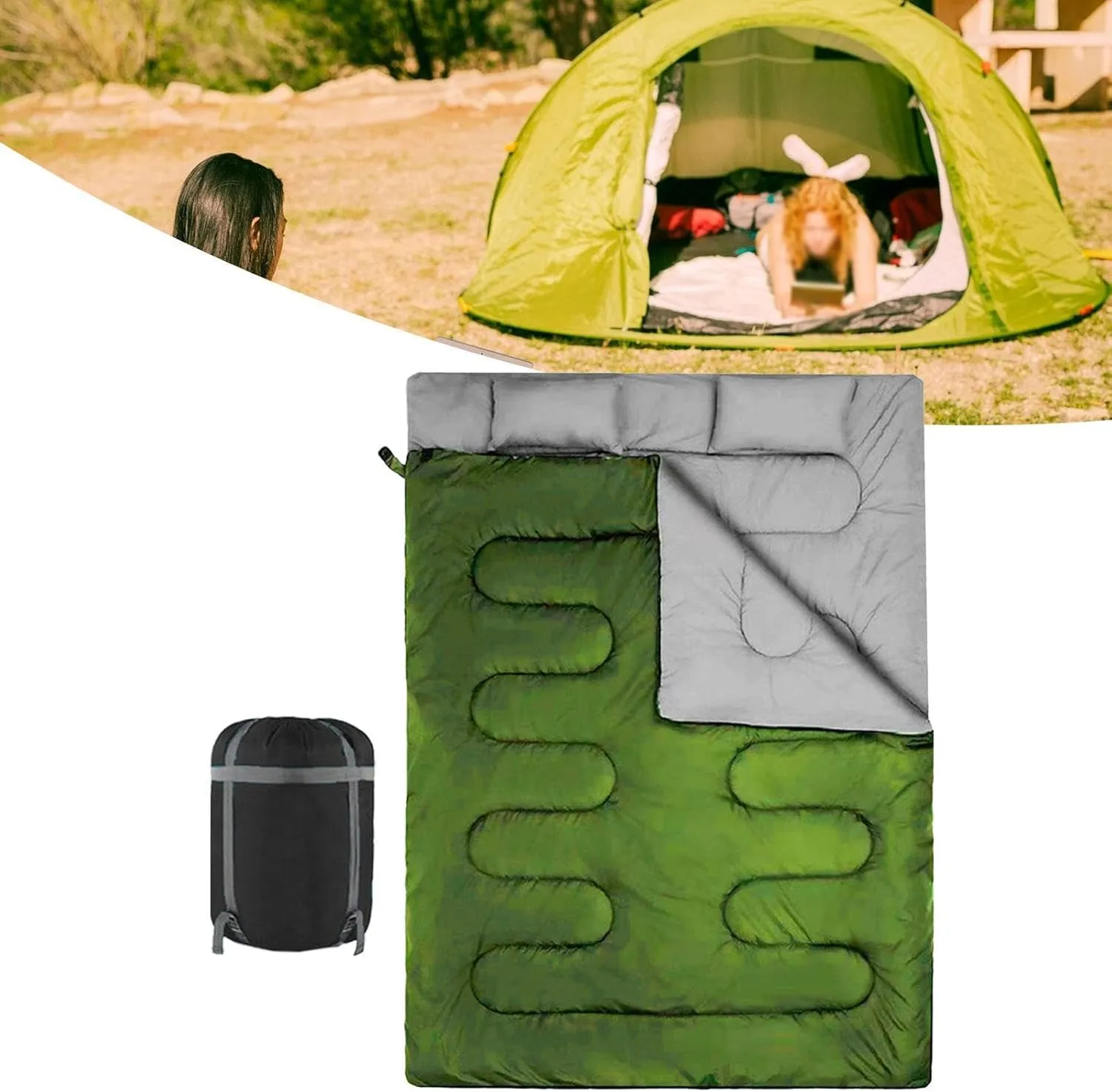 Double Sleeping Bag Warm Camping Sleep Bag 2 Person Supplies Washable Backpacking Quilt Equipment for Indoor Outdoor Adults