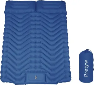 Double Sleeping Pad for Camping, Ultralight Camping Mattress with Pillow, Built-in Foot Pump, Thick Self-Inflatable 2-Person Portable Mat for Backpacking Hiking Car Traveling Beach Tent