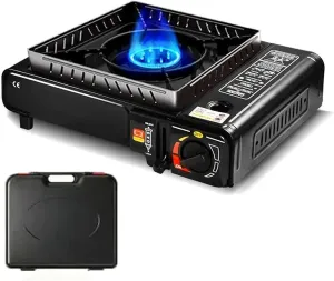 Double Wind Guard Burner,Burners,Camping Stove,portable camping stove, Portable Butane Stove, Adjustable Single Burner Gaases Stove, for Outdoor Cooking, Camping, Picnic and Adventures black