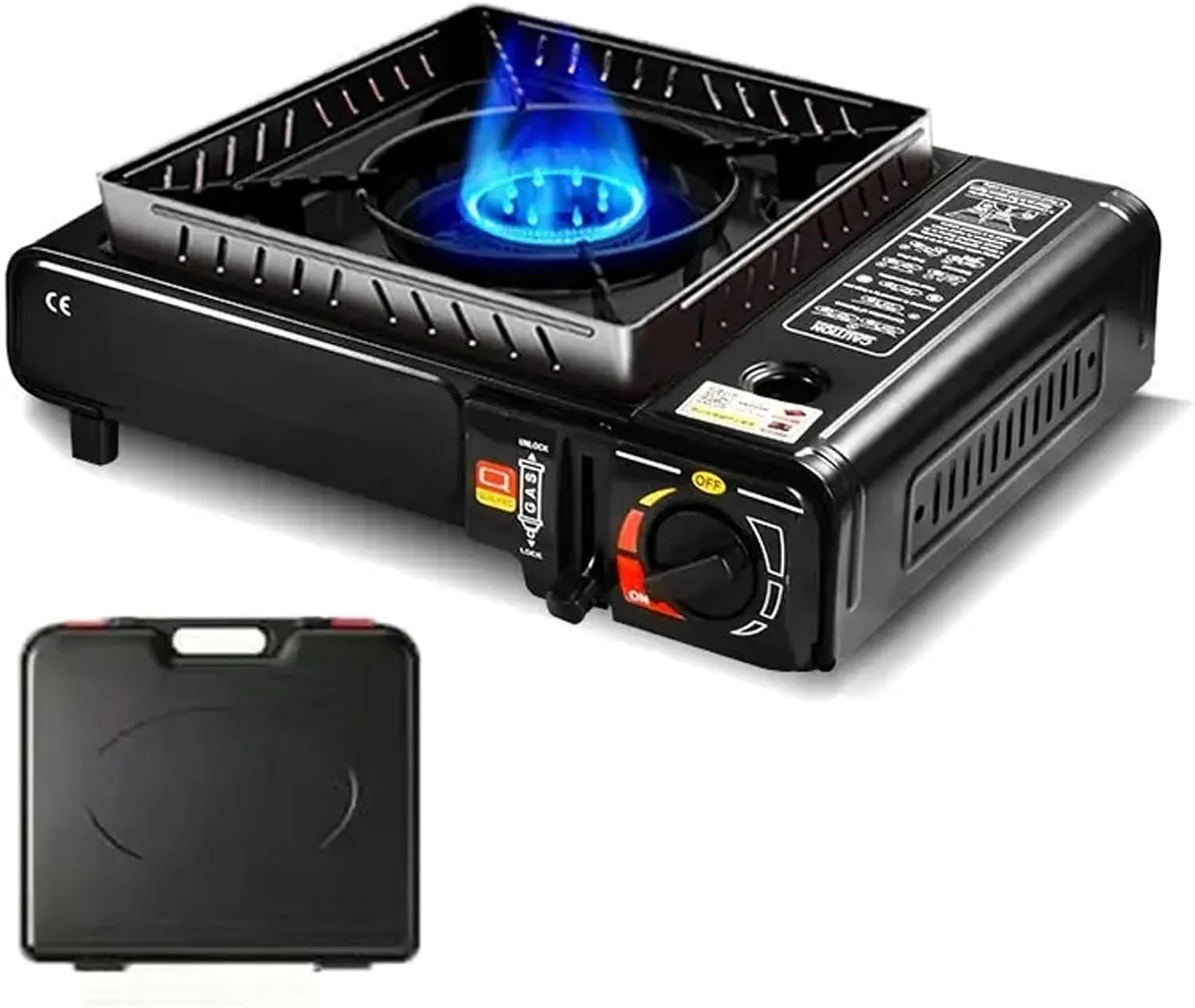 Double Wind Guard Burner,Burners,Camping Stove,portable camping stove, Portable Butane Stove, Adjustable Single Burner Gaases Stove, for Outdoor Cooking, Camping, Picnic and Adventures black