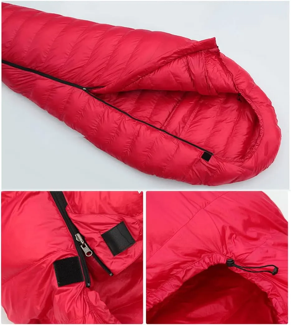 Down Sleeping Bag for Adults, Goose Down Ultralight Sleeping Bag with Compression Sack, Winter Backpacking Sleeping Bag for Camping & Hiking,Red,1100g