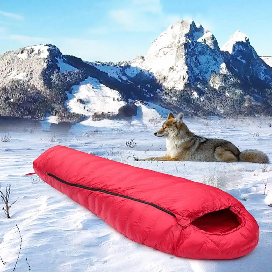 Down Sleeping Bag for Adults, Goose Down Ultralight Sleeping Bag with Compression Sack, Winter Backpacking Sleeping Bag for Camping & Hiking,Red,1100g