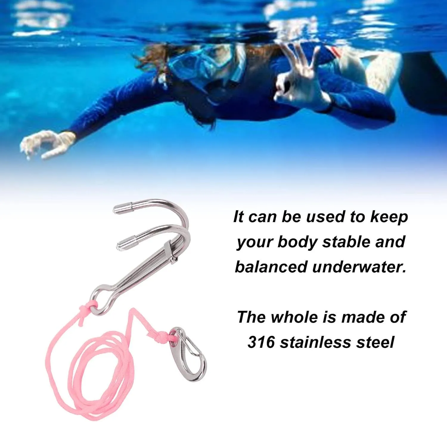 Drift Hooks, Double Decker Drift Hooks with Cord, Stainless Steel Diving Drift Hooks for Cave Diving