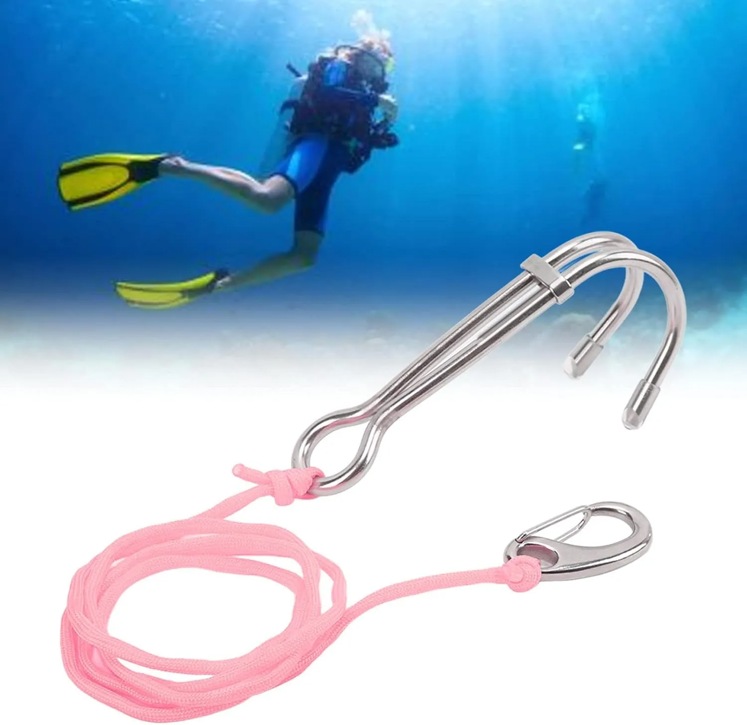 Drift Hooks, Double Decker Drift Hooks with Cord, Stainless Steel Diving Drift Hooks for Cave Diving