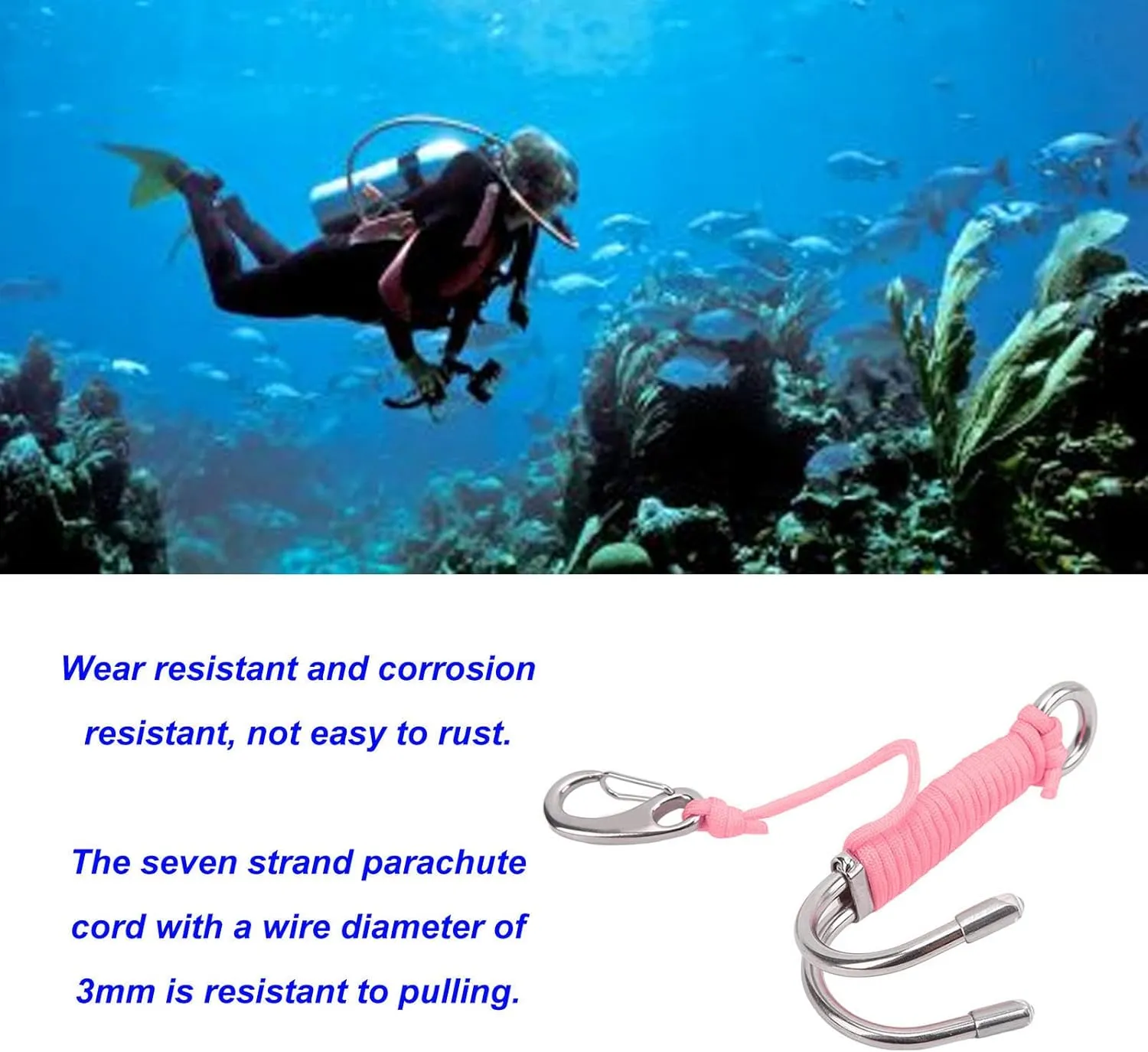 Drift Hooks, Double Decker Drift Hooks with Cord, Stainless Steel Diving Drift Hooks for Cave Diving