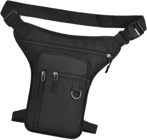 Drop Leg Bag Outdoor Thigh Bag Waist Pack Zip Closure Excellent Workmanship for Men Women Waterproof PU Material, Black