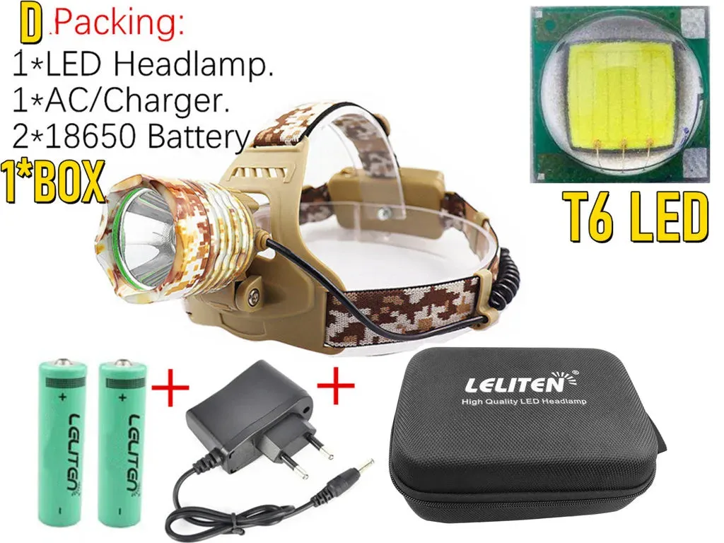 Drop Shipping ZOOM Headlamp XML-T6/L2 LED Headlamp Fishing Headlight Hunting light Camping Torch lantern Flashlight