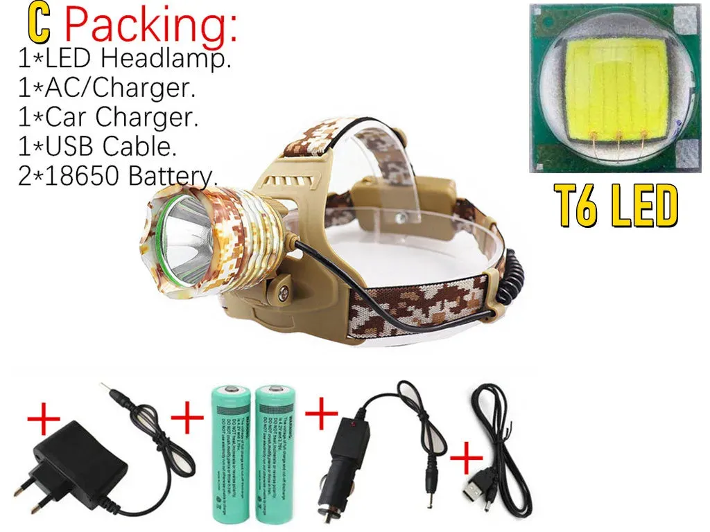 Drop Shipping ZOOM Headlamp XML-T6/L2 LED Headlamp Fishing Headlight Hunting light Camping Torch lantern Flashlight