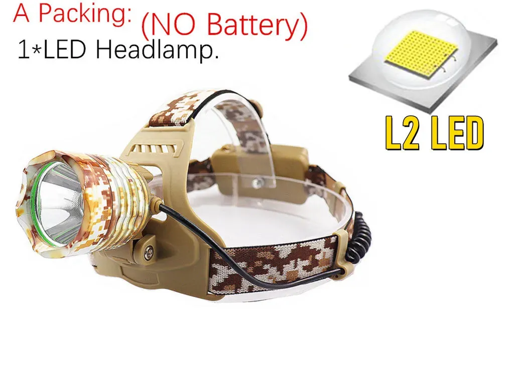 Drop Shipping ZOOM Headlamp XML-T6/L2 LED Headlamp Fishing Headlight Hunting light Camping Torch lantern Flashlight