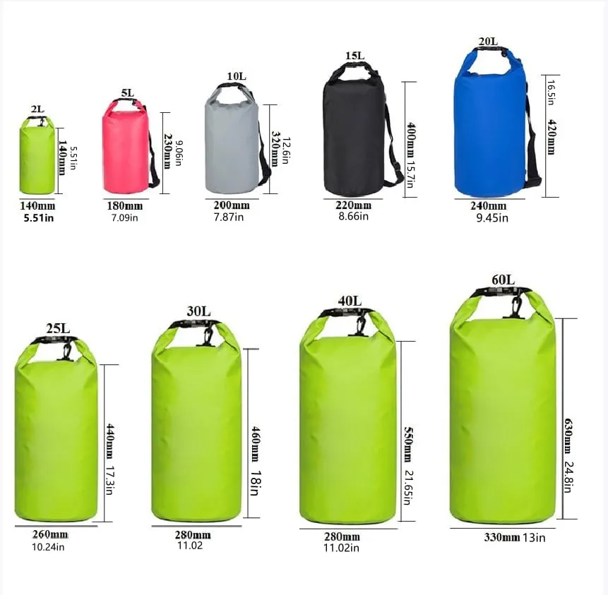 Dry Bag Waterproof Backpack 2L-100L - Floating Dry Sack for Swimming, Beach, Kayaking (Multiple Colors/Sizes) - PVC Coated Marine-Grade Protection (Green, 7L)
