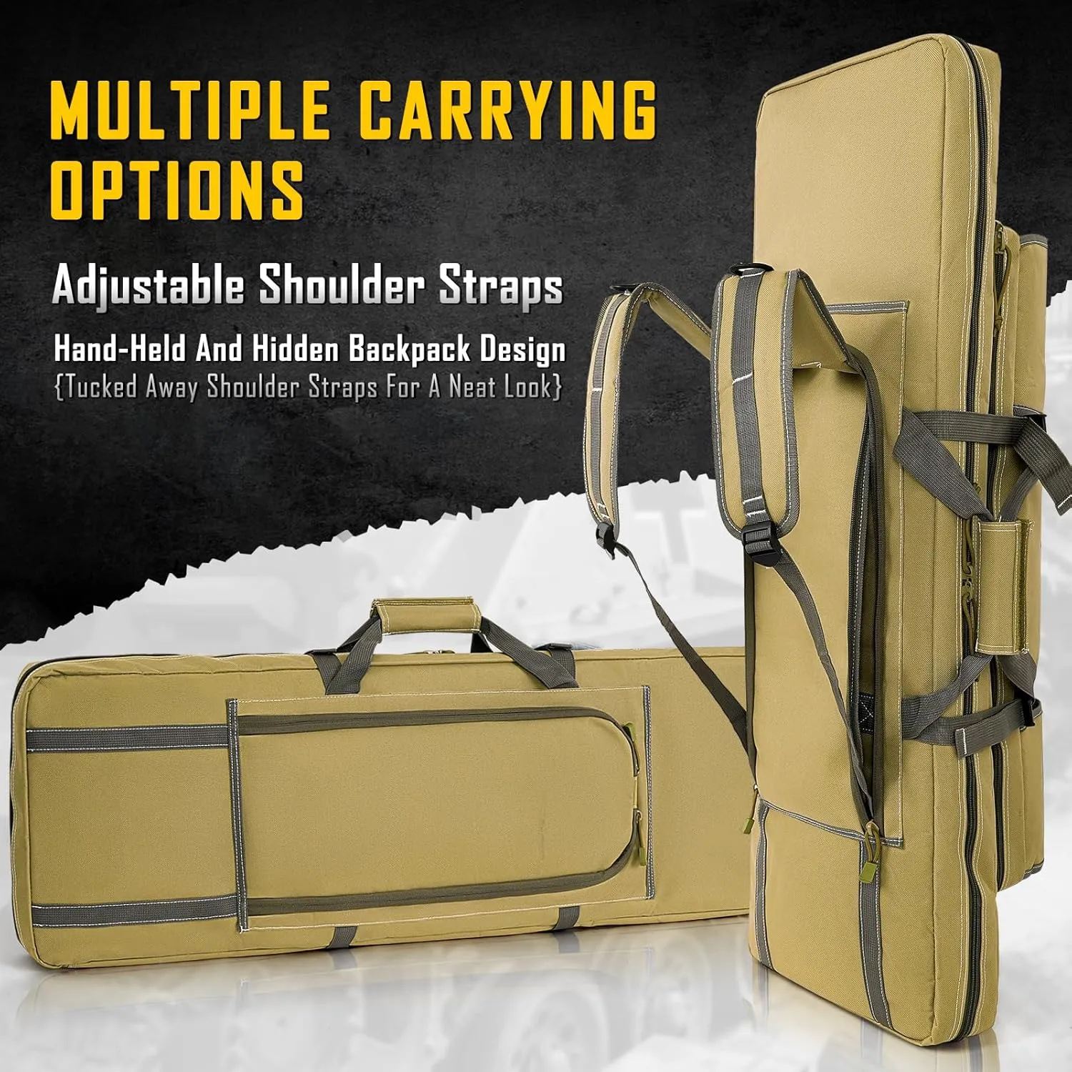 DULCE DOM 32/36/42/48/52 inch Double Rifle Case Soft Bag Gun Case, Perfect for Rifle Pistol Firearm Storage and Transportation, All Around Shooting Range Tactical Rifle Backpack, Indoor Outdoor