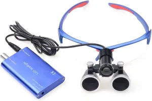 DY-409 3.5X420MM Dental Binocular Loupes with 5W LED Headlamp with Cloth Bag Color Blue