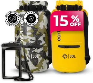 Earth Pak Waterproof Dry Bag with Zippered Pocket - Waterproof Dry Bag Backpack Keeps Gear Dry (30L Camo & 30L Yellow)