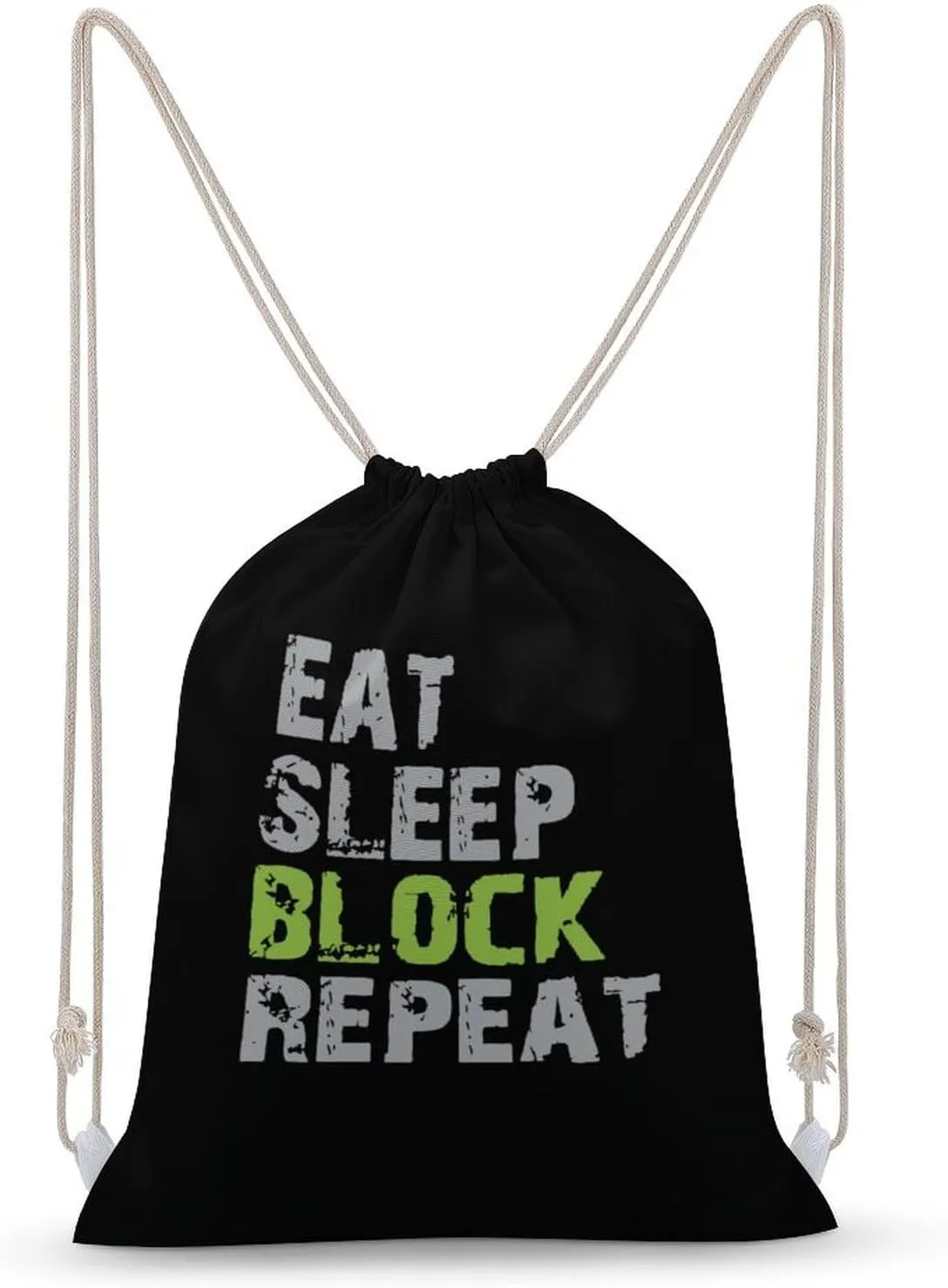Eat Sleep Block Repeat Fashion Drawstring Backpack Waterproof Travel Sports Gym Bag Unisex