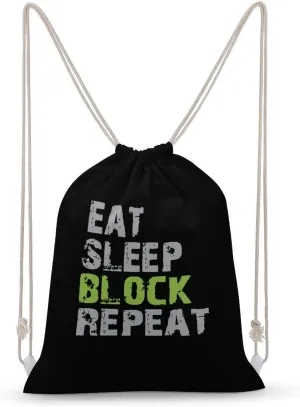 Eat Sleep Block Repeat Fashion Drawstring Backpack Waterproof Travel Sports Gym Bag Unisex