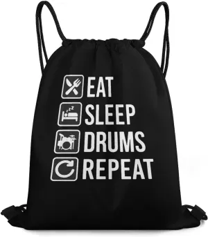 EAT Sleep Drum Repeat Lightweight Drawstring Backpack Sports Gym Bag Large Drawstring Bag Shopping Pouch