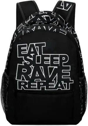 Eat Sleep Rave Repeat Travel Backpack Lightweight Shoulders Bag Laptop Daypack for Work Office