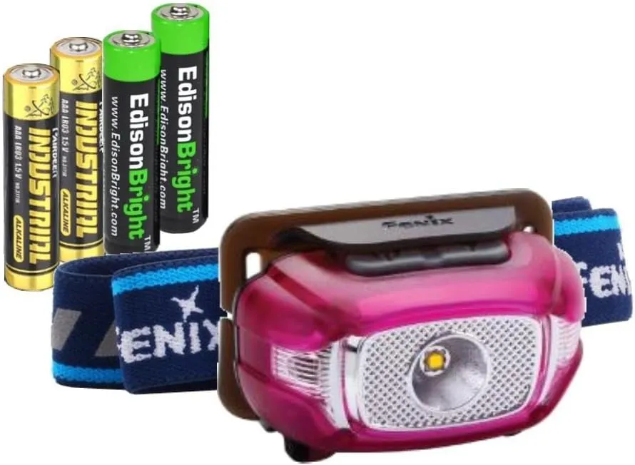 EdisonBright Fenix HL15 200 Lumen CREE LED Light Weight Jogging Headlamp (Puple Color Body) with 2 X AAA Alkaline Battery Bundle