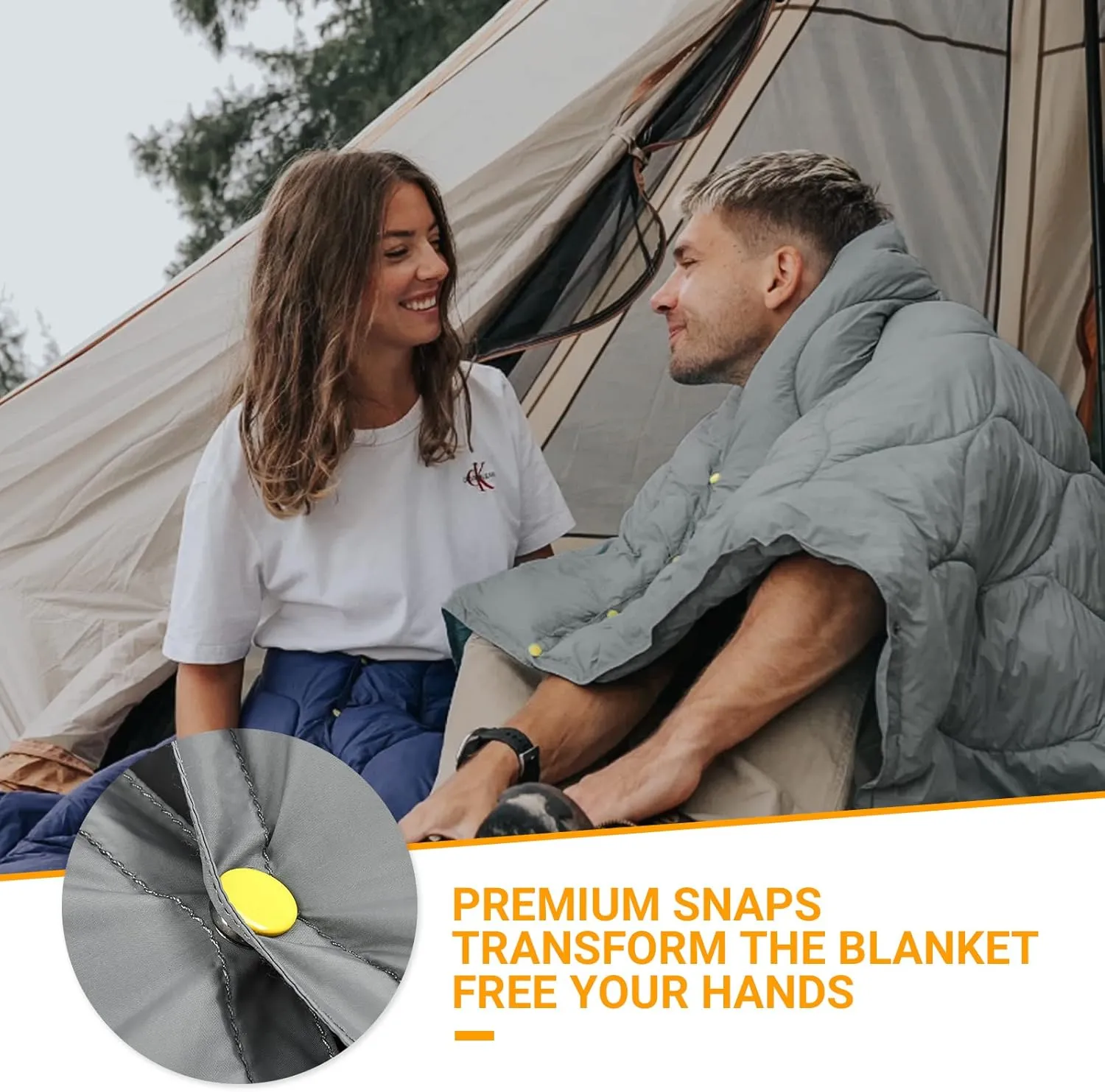 EEZEE Lightweight Backpacking Blanket Warm Camping Blanket Cold Weather Down Alternative Travel Blanket Compact Packable Camp Quilt Blanket Puffy for Stadium, Airplane, Festivals, Converts to A Poncho