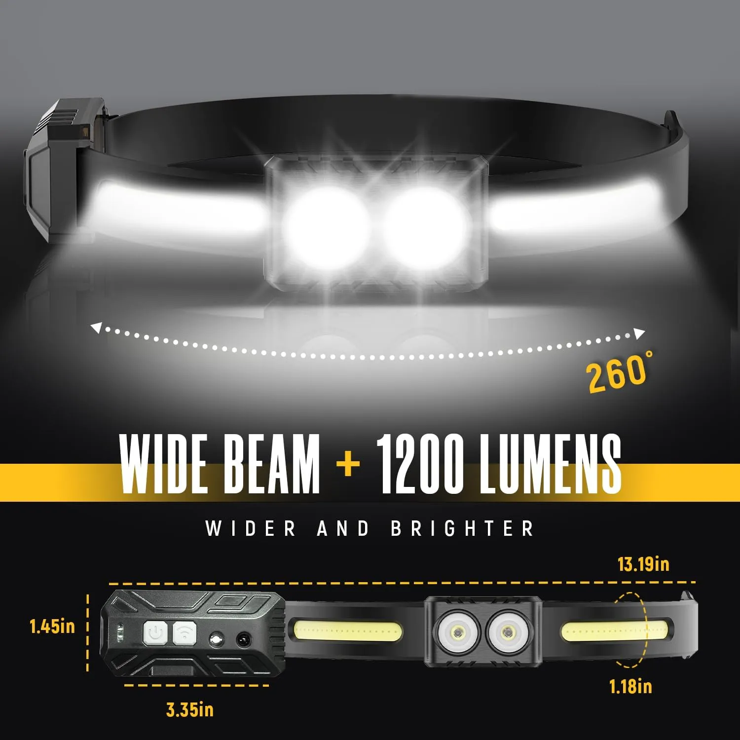 EGUKU Rechagreable Headlamp, 2Pack 1200Lumens 2COB Bright Head Lamp 260°Wide Beam Head Lamp 9 Light Modes Motion Sensor Red Headlamps Flashlight with Clips 3.8oz Lightweight for Hardhat Running Hiking