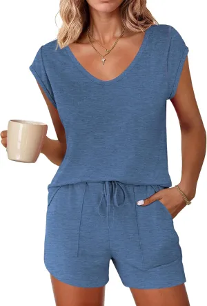 Ekouaer Womens Pajama Sets Comfy Short Sleeve Sleepwear Tops and Shorts Cute Pjs 2 Piece Lounge Set S-XXL