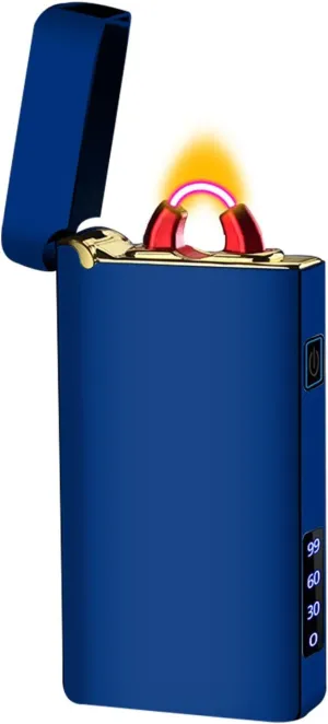 Electric Lighter USB Type-C Rechargeable Plasma Arc Lighter, High Power Flame Torch Lighter Windproof with LED Battery Indication Candle, Incense, Camping Gifts (Blue, 220mAh)