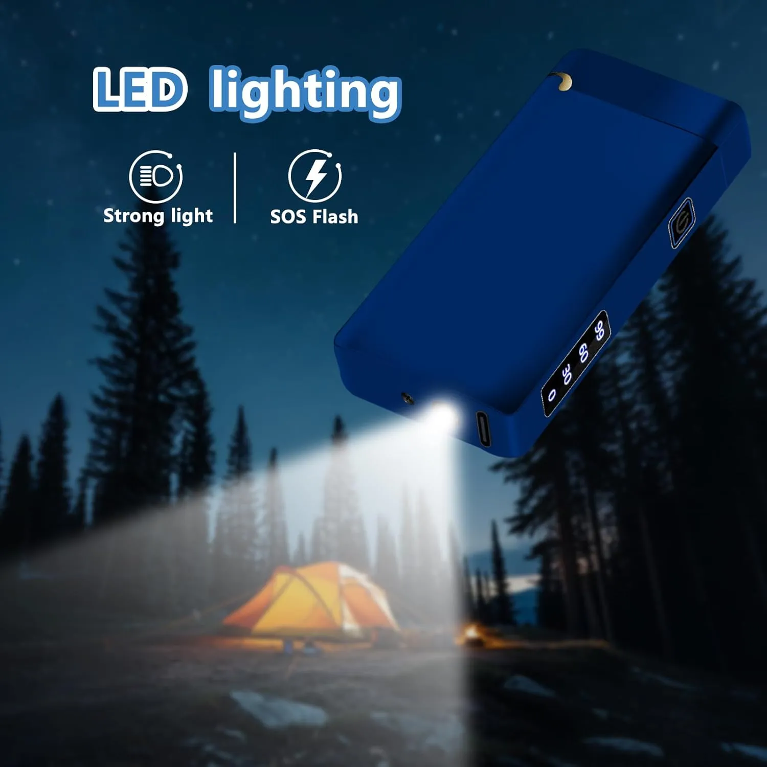 Electric Lighter USB Type-C Rechargeable Plasma Arc Lighter, High Power Flame Torch Lighter Windproof with LED Battery Indication Candle, Incense, Camping Gifts (Blue, 220mAh)
