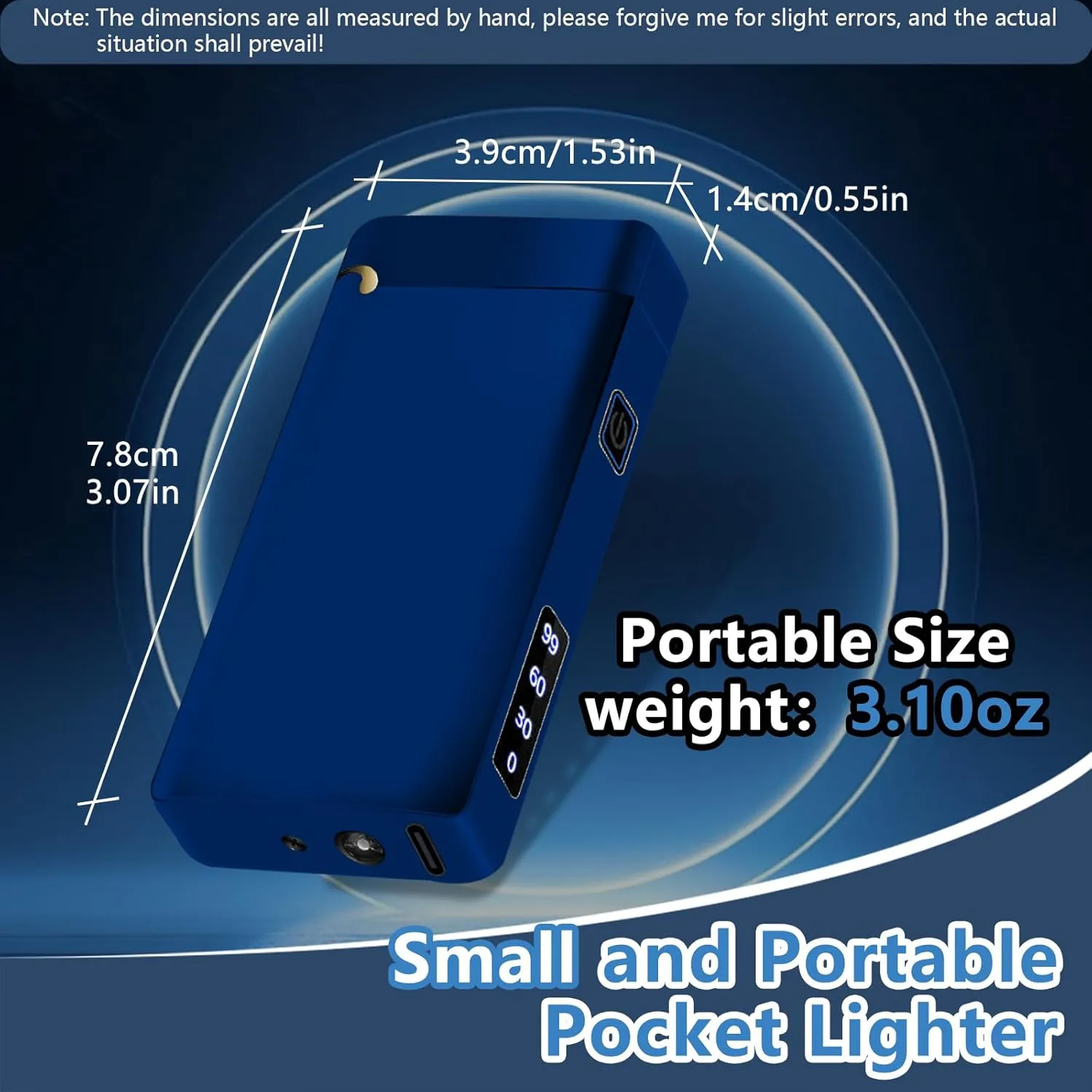 Electric Lighter USB Type-C Rechargeable Plasma Arc Lighter, High Power Flame Torch Lighter Windproof with LED Battery Indication Candle, Incense, Camping Gifts (Blue, 220mAh)