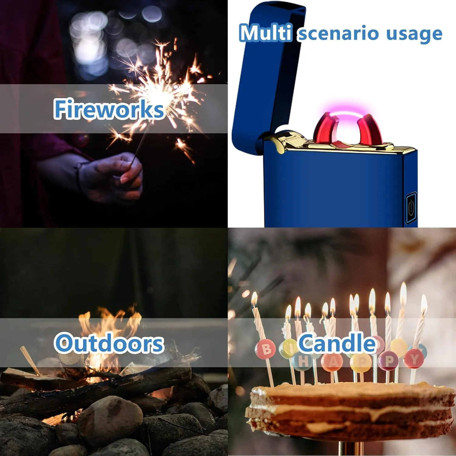 Electric Lighter USB Type-C Rechargeable Plasma Arc Lighter, High Power Flame Torch Lighter Windproof with LED Battery Indication Candle, Incense, Camping Gifts (Blue, 220mAh)