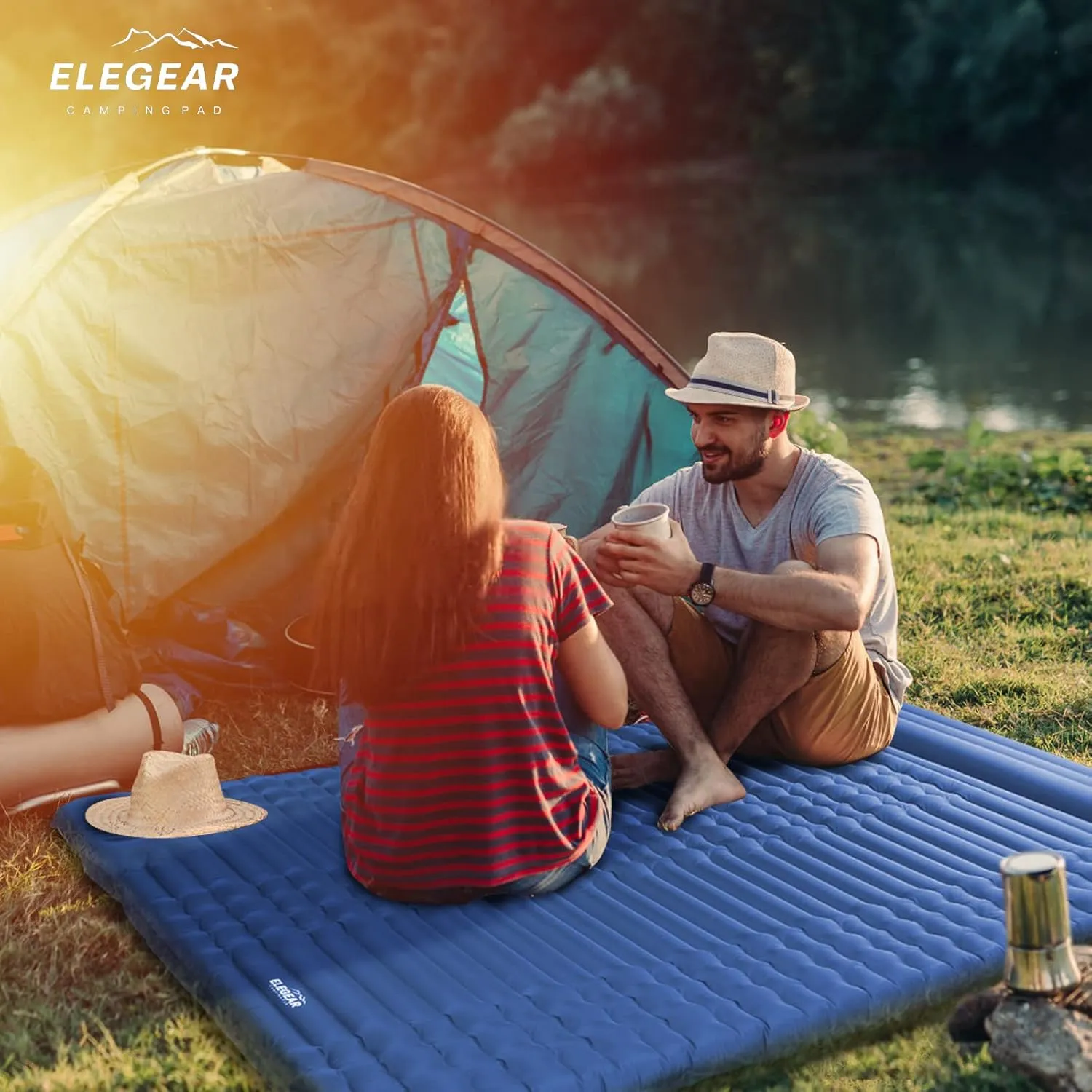 Elegear Double Sleeping Pad - 4" Ultra-Thick Self Inflating Camping Mat for 2 Persons with Built-in Pillow and Foot Pump