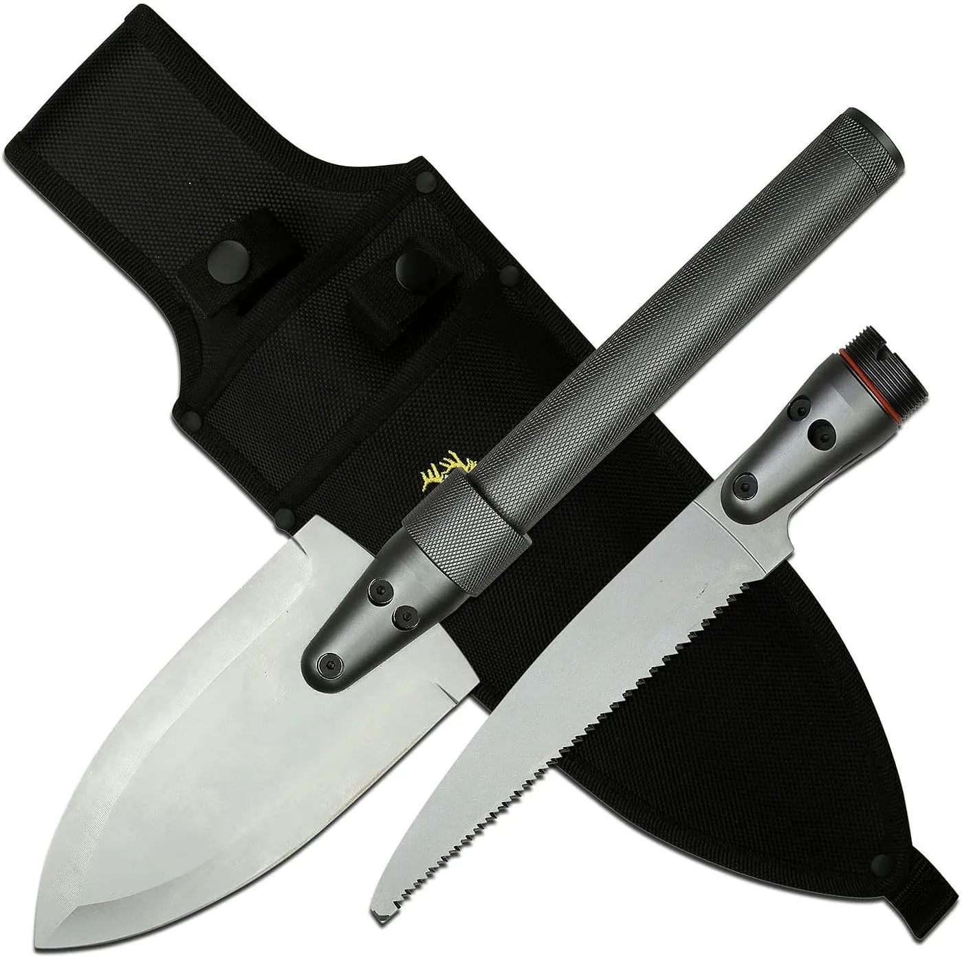 Elk Ridge - Outdoors Multi-Function Tool - Spear Blade and Saw Blade, Entrenching Tool, Survival Capsule, Nylon Sheath - Hunting, Camping, Survival - ER-931