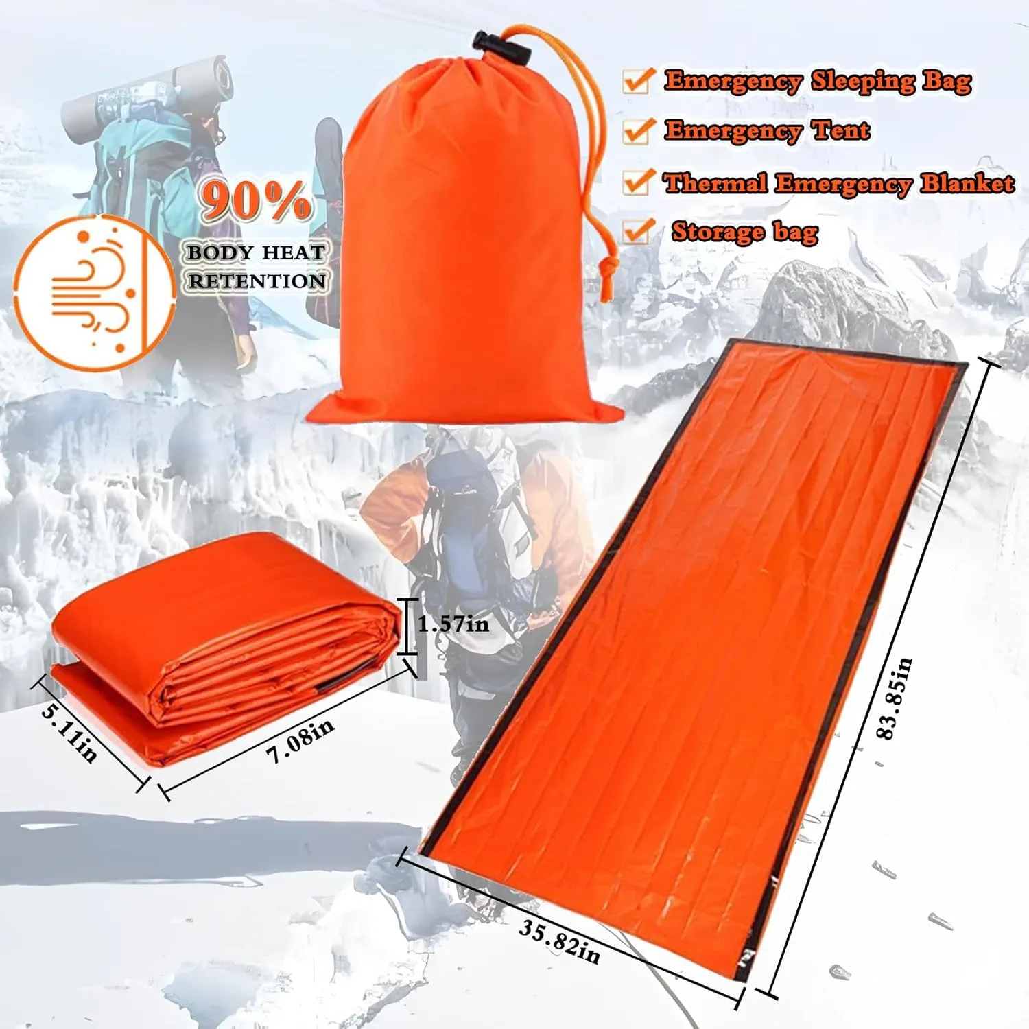Emergency Sleeping Bag, Emergency Sleeping Bags for Survival,Tiny Portable Thermal Waterproof Bivy Sack Blanket for Camping, Hiking, Outdoor.