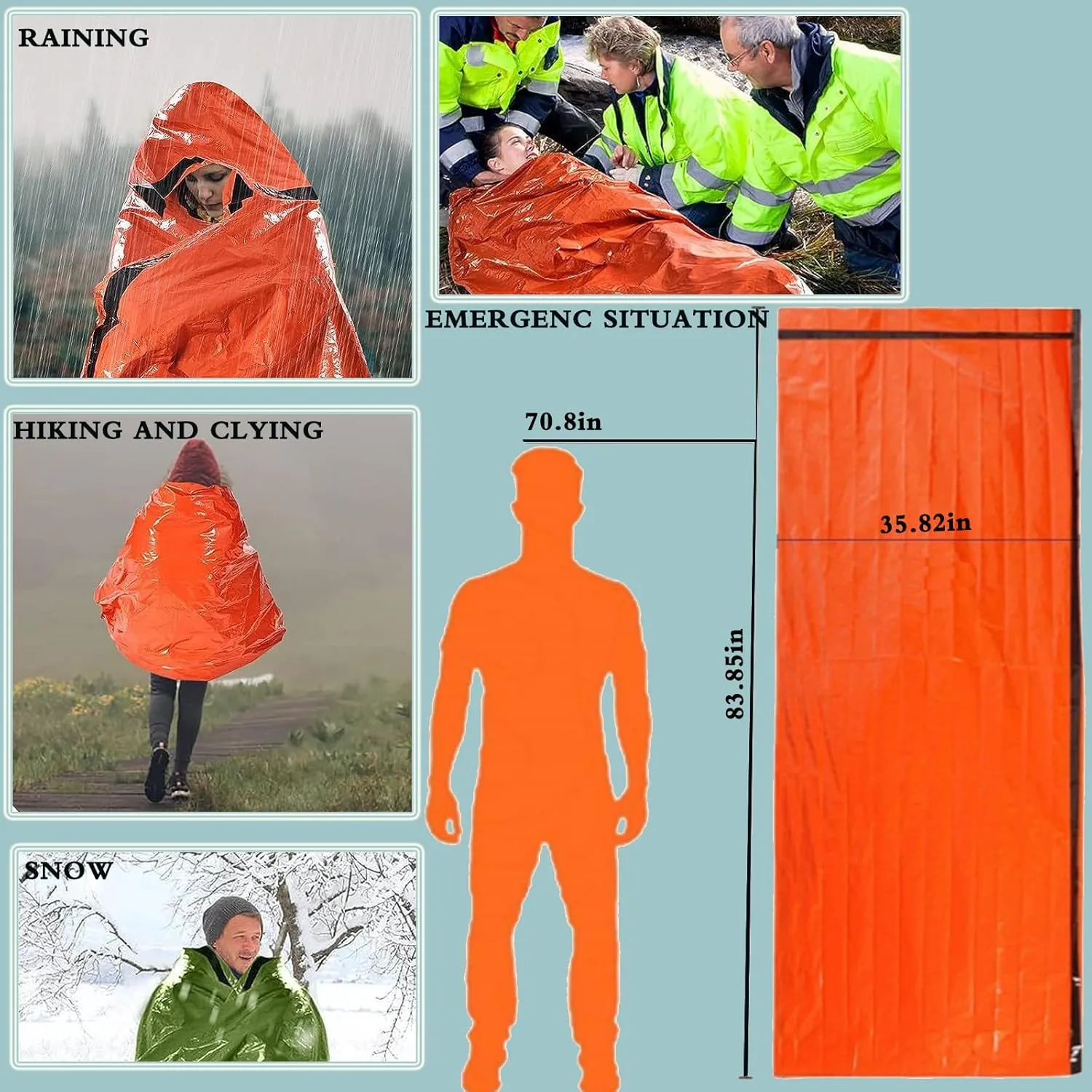 Emergency Sleeping Bag, Emergency Sleeping Bags for Survival,Tiny Portable Thermal Waterproof Bivy Sack Blanket for Camping, Hiking, Outdoor.