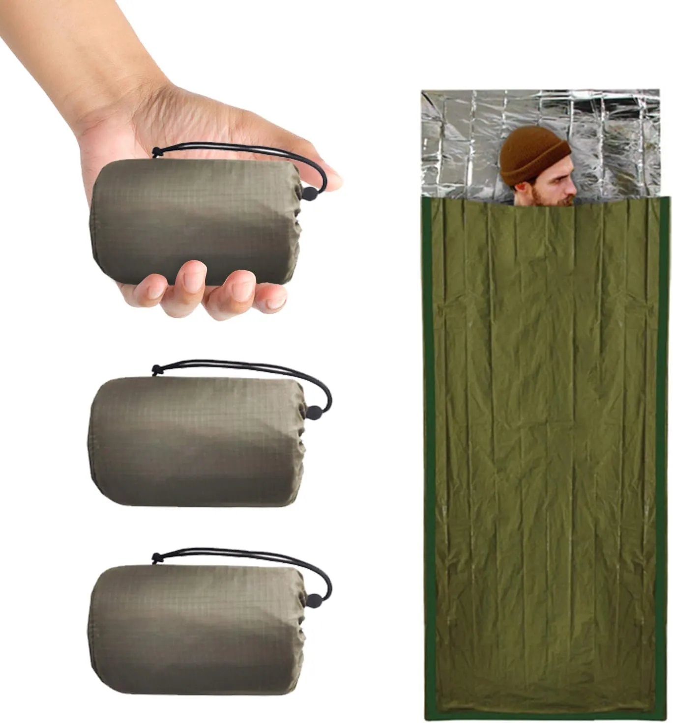 Emergency Sleeping Bag Survival Bag 3 Pack | Thermal Waterproof Mylar Bivy Sack for Adults | Portable Emergency Sleeping Bags for Survival, Extreme Cold, Camping, Hiking, and Outdoor Emergency Gear