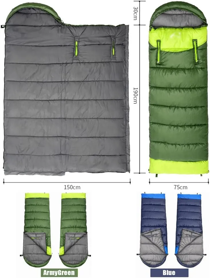 Envelope Sleeping Bag, Warm Waterproof Lightweight Camping Sleeping Bag, 190cm75cm,Can Be Spliced Double Sleeping Bag, Sleeping Bags for Adults and Children Camping -1kg_Green Left Super
