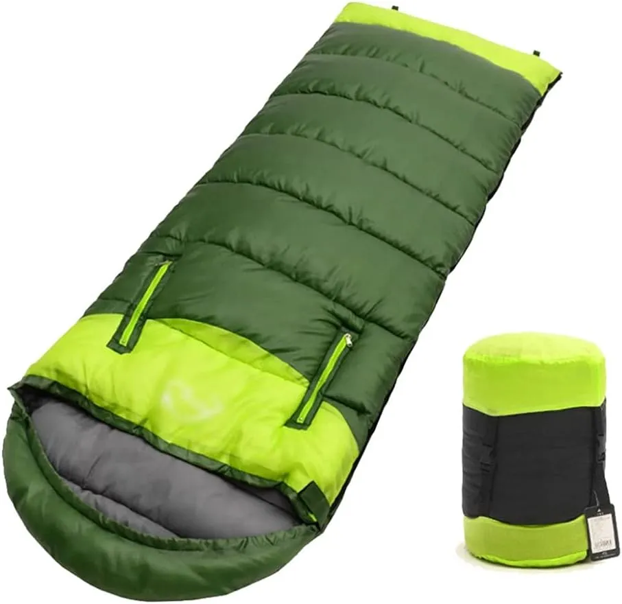 Envelope Sleeping Bag, Warm Waterproof Lightweight Camping Sleeping Bag, 190cm75cm,Can Be Spliced Double Sleeping Bag, Sleeping Bags for Adults and Children Camping -1kg_Green Left Super