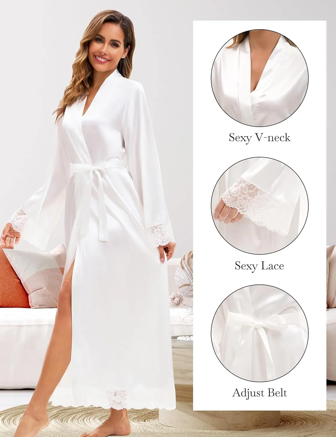 EPLAZA Bride Robe for Wedding Day Set Bridal Robe with Slippers Silky Satin Long Length Kimono for Bridal Party Getting Ready