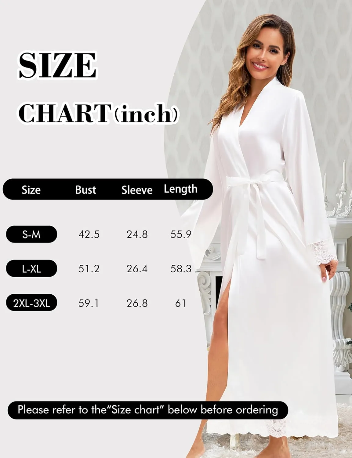 EPLAZA Bride Robe for Wedding Day Set Bridal Robe with Slippers Silky Satin Long Length Kimono for Bridal Party Getting Ready