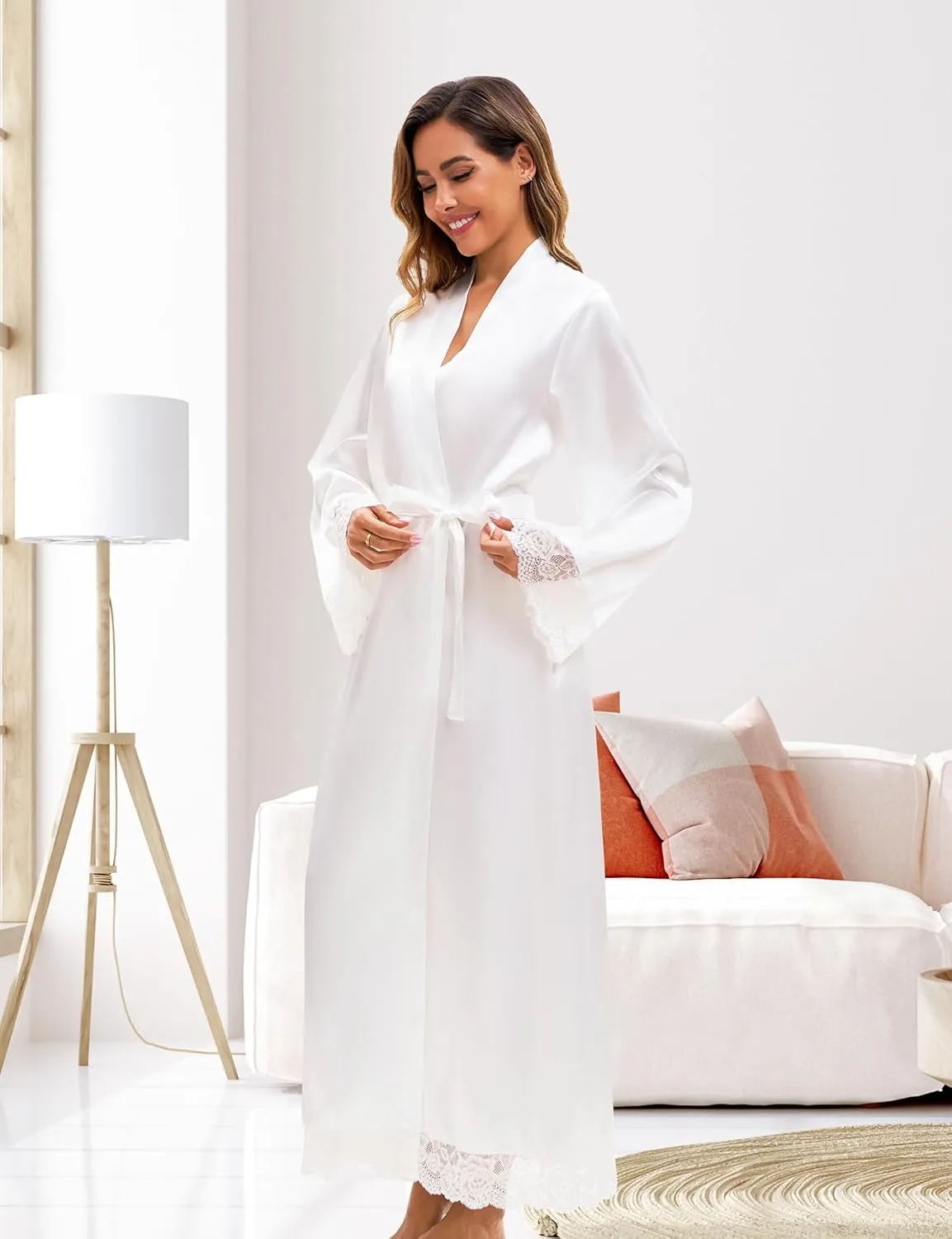 EPLAZA Bride Robe for Wedding Day Set Bridal Robe with Slippers Silky Satin Long Length Kimono for Bridal Party Getting Ready