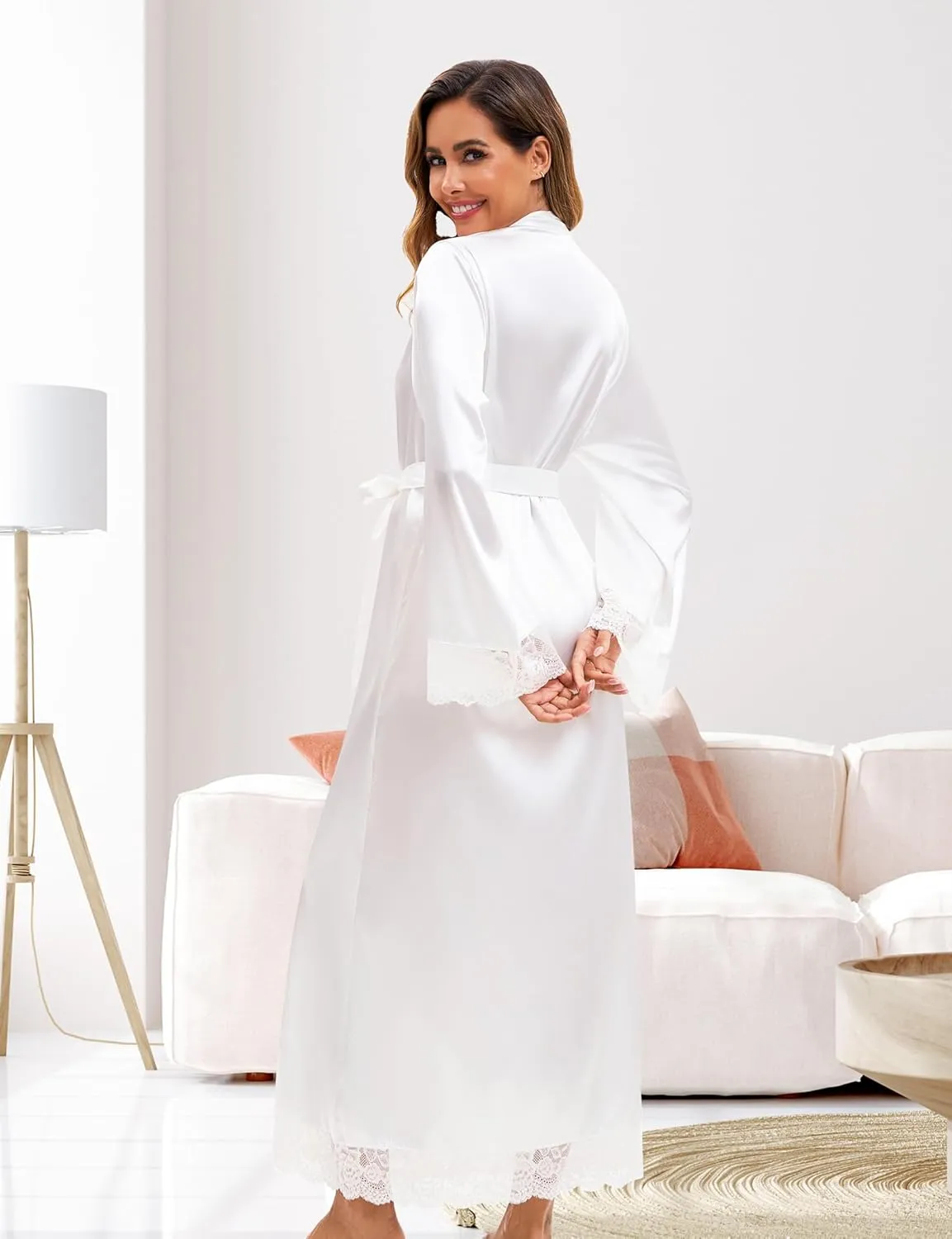 EPLAZA Bride Robe for Wedding Day Set Bridal Robe with Slippers Silky Satin Long Length Kimono for Bridal Party Getting Ready