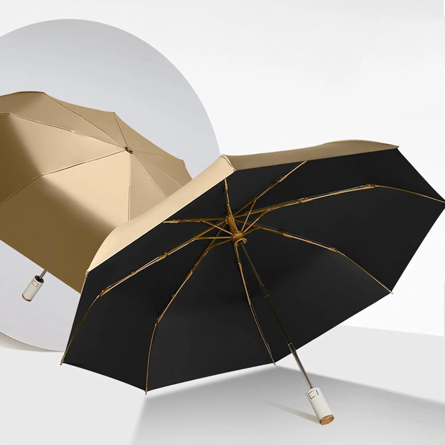 erised's bifrost Light Small Compact Travel Automatic Golden Folding Umbrella 8 Ribs,Auto Open Close Button,Portable,Ergonomic Handle,99 UV Protection,Rain Sun,Backpack,Women Men
