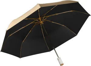 erised's bifrost Light Small Compact Travel Automatic Golden Folding Umbrella 8 Ribs,Auto Open Close Button,Portable,Ergonomic Handle,99 UV Protection,Rain Sun,Backpack,Women Men