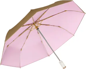 erised's bifrost Light Small Compact Travel Automatic Golden Folding Umbrella 8 Ribs,Auto Open Close Button,Portable,Ergonomic Handle,99 UV Protection,Rain Sun,Backpack,Women Men