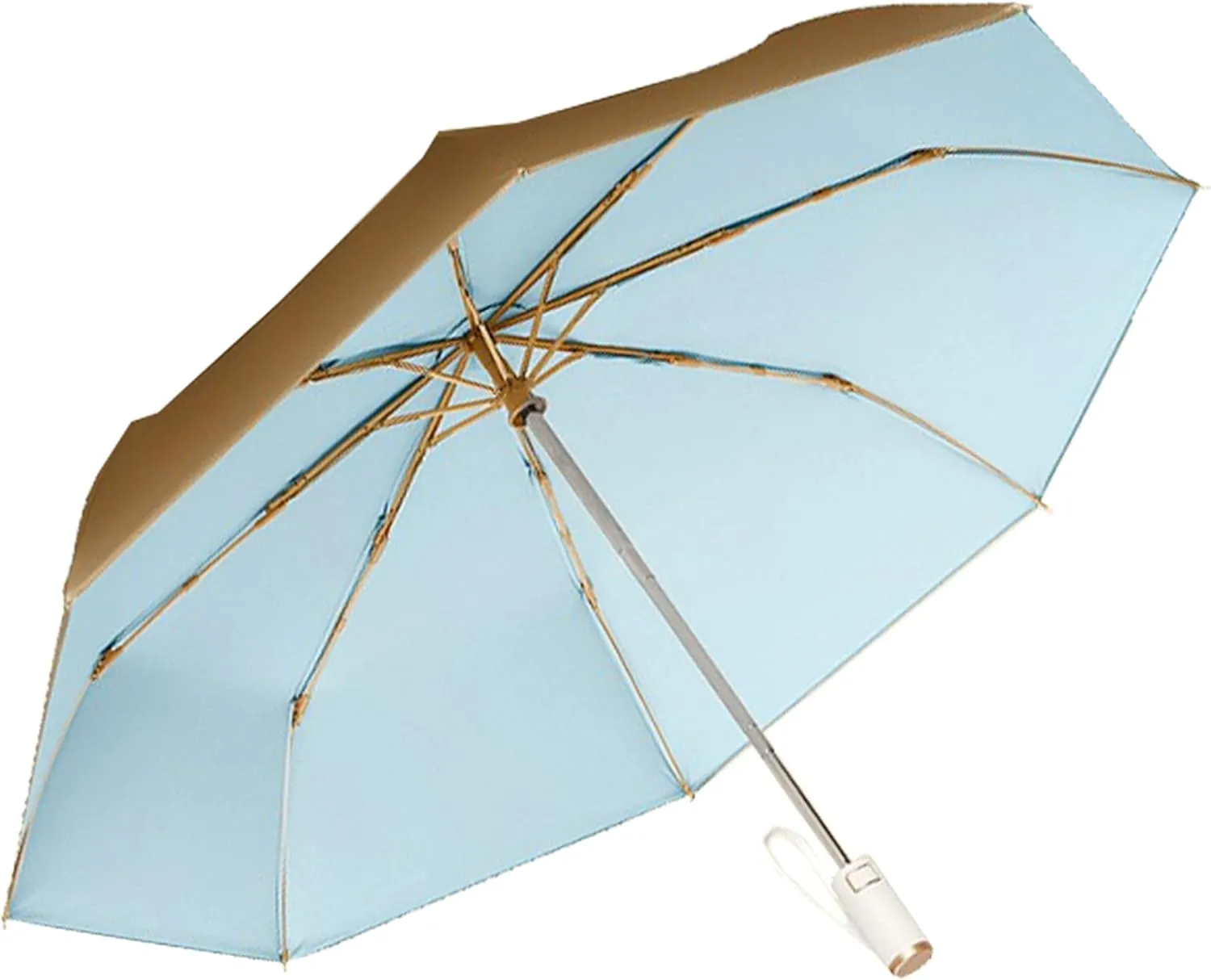 erised's bifrost Light Small Compact Travel Automatic Golden Folding Umbrella 8 Ribs,Auto Open Close Button,Portable,Ergonomic Handle,99 UV Protection,Rain Sun,Backpack,Women Men