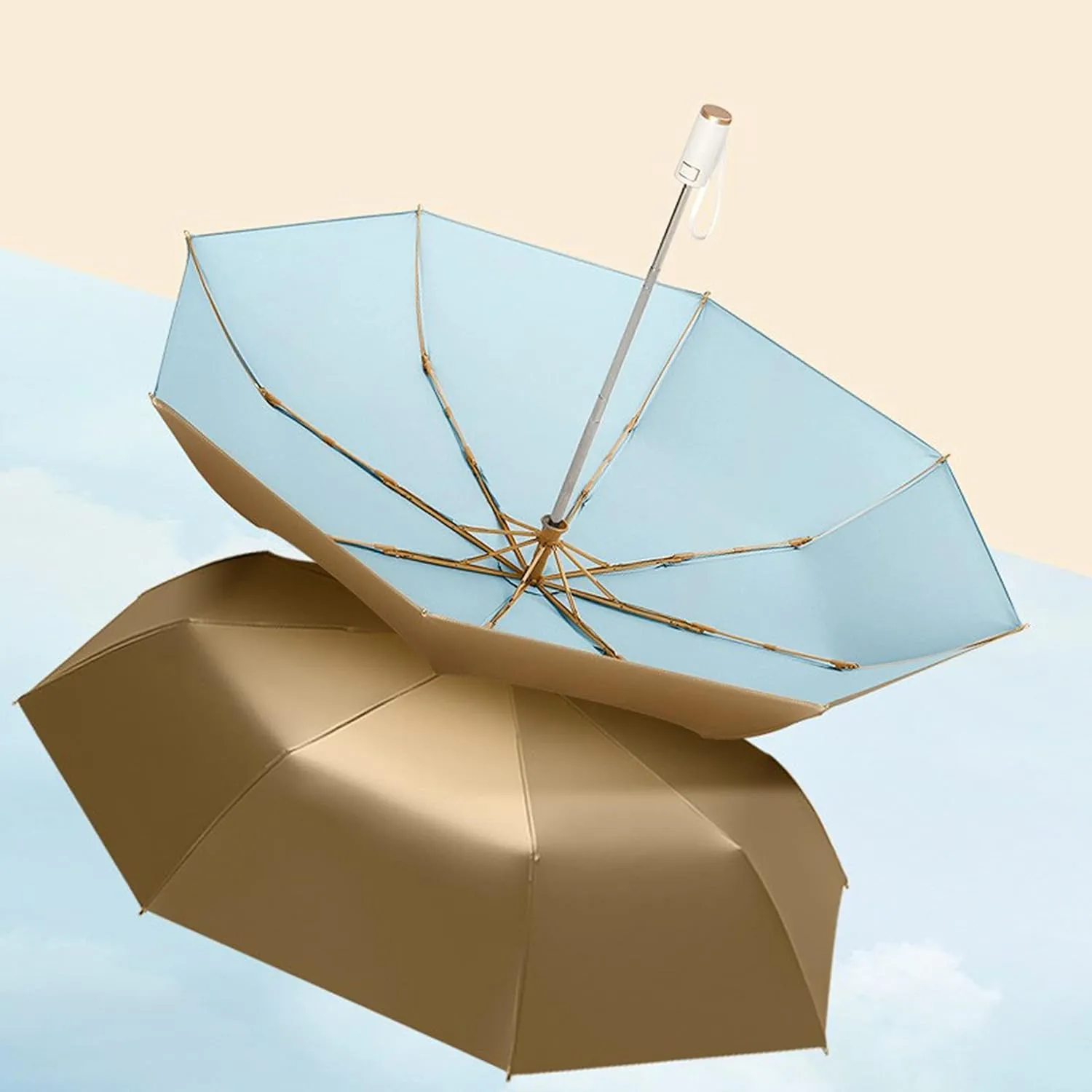 erised's bifrost Light Small Compact Travel Automatic Golden Folding Umbrella 8 Ribs,Auto Open Close Button,Portable,Ergonomic Handle,99 UV Protection,Rain Sun,Backpack,Women Men