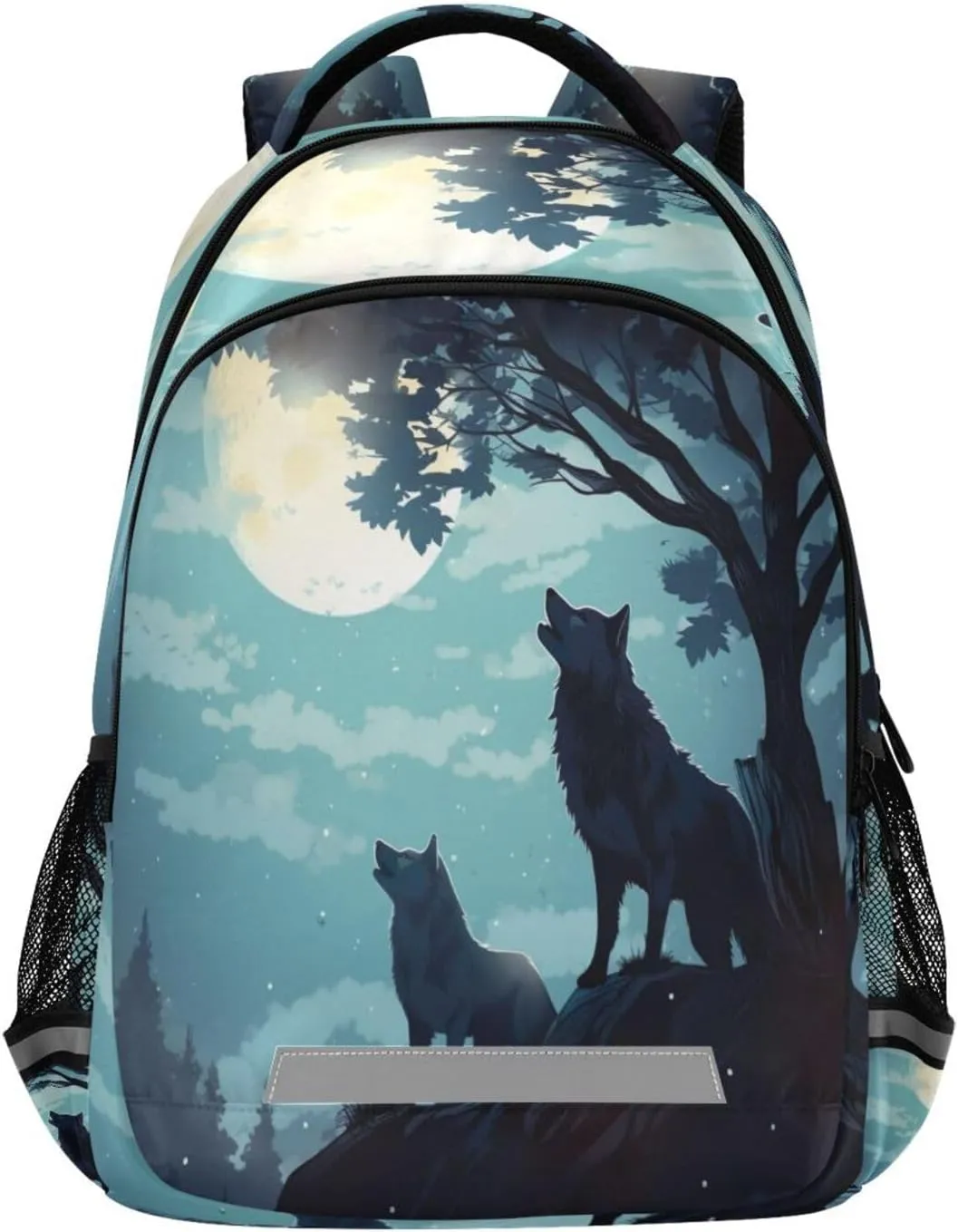 Evening Moon Wolf Design Waterproof Backpack - Casual Outdoor Sports Daypack with Ergonomic Shoulder Straps#612