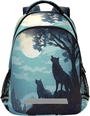 Evening Moon Wolf Design Waterproof Backpack - Casual Outdoor Sports Daypack with Ergonomic Shoulder Straps#612